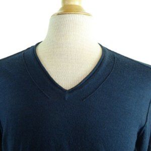 JOHN VARVATOS teal dark blue reverse edge V NECK fine wool SWEATER L